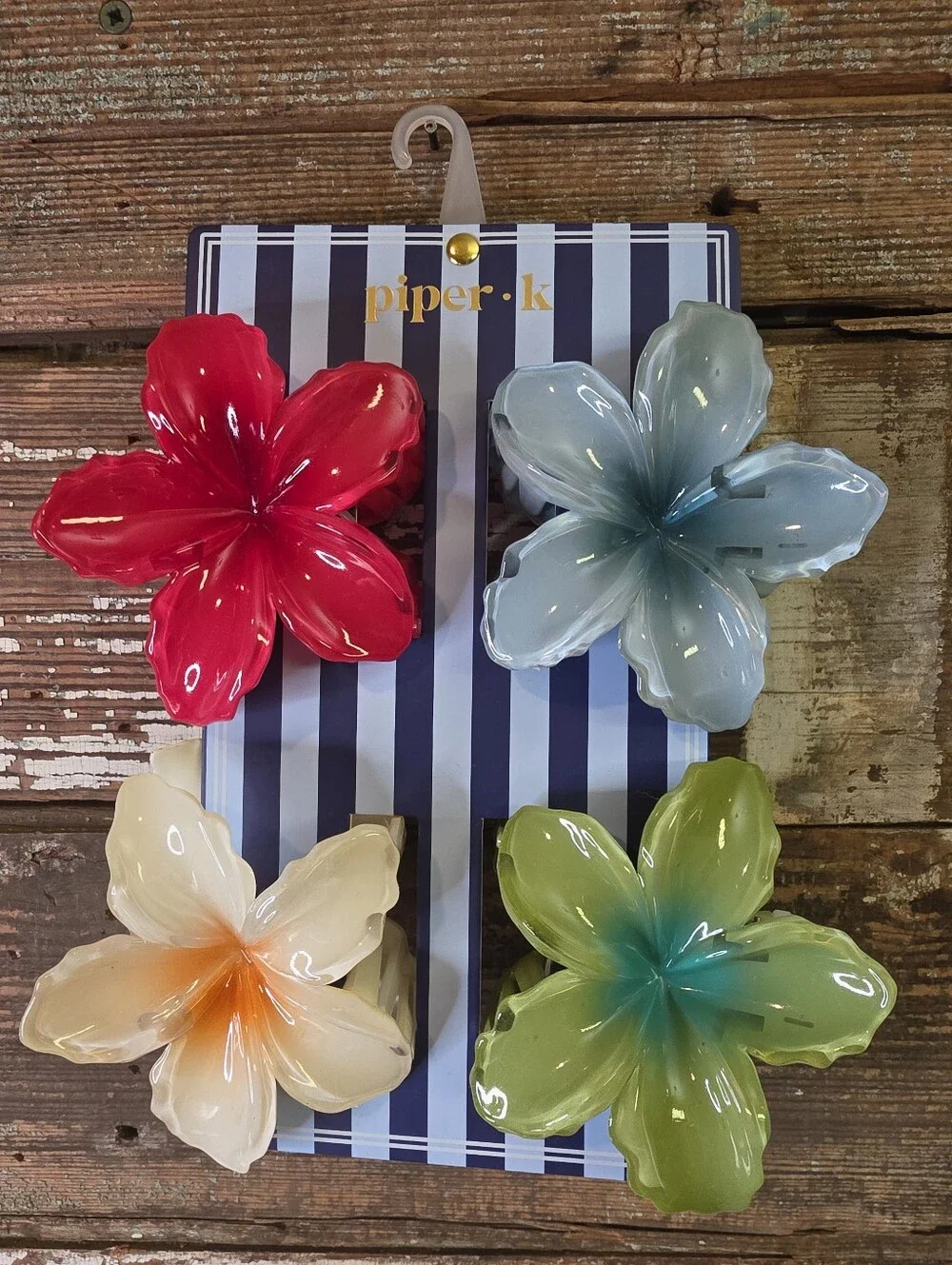 Piper K Set of 4 Tropical Flower Hair Claw Clips Multicolor,  NWT